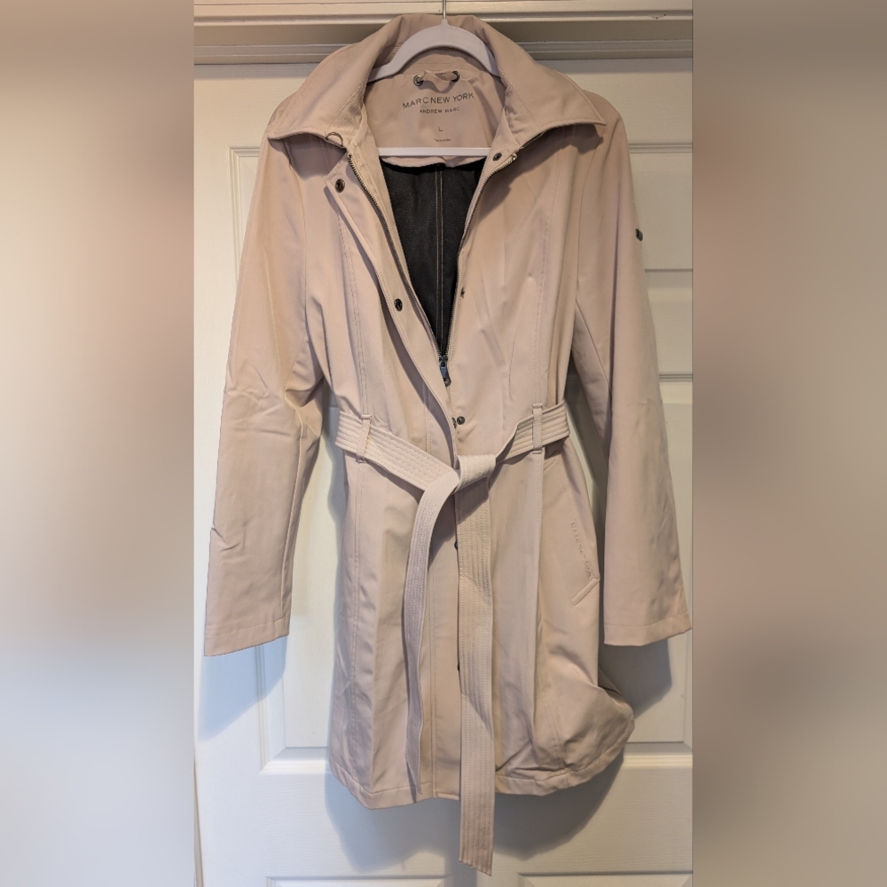 Andrew Marc New York Women's Soft Shell Hooded Trench Coat Size Large Thistle